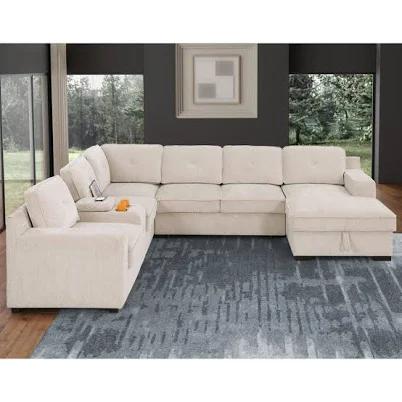 Latitude Run U-Shaped Sectional Sofa Bed with Pull Out Sleeper Couch and Storage Chaise