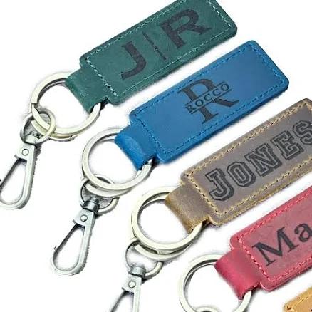 Personalized Leather Keychain — Custom Initials/Name — Gift for Men & Women — Ships Free! — Monogrammed, Customized Key Ring Accessories — Cute,