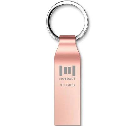 MOSDART 64GB Waterproof USB3.0 Flash Drive, Speed Up to 90MB/S, exFAT Metal Memory Stick with Keychain, for System Back, Data Storage, Rose Gold