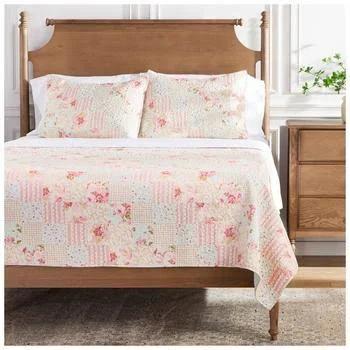 Pink & Blue Floral Patchwork Quilt Set