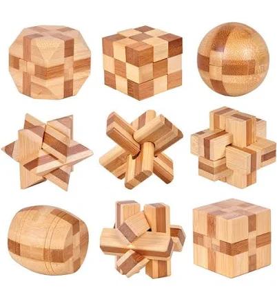 VolksRose 9pcs Wooden Brain Teaser Puzzles