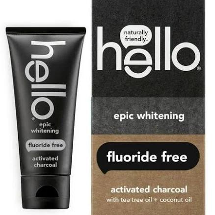 Hello Activated Charcoal Epic Dhf10 Whitening Fluoride Free Toothpaste, Fresh Mint + Coconut Oil, Vegan & SLS Free, Black