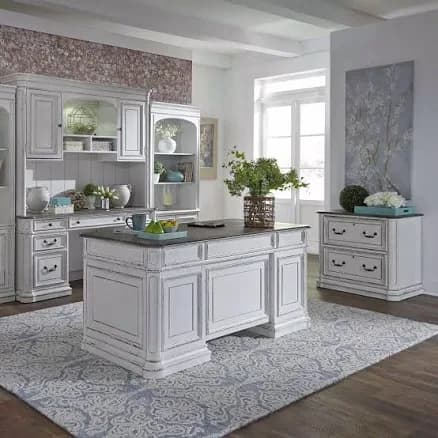 Liberty Magnolia Manor Antique White And Weathered Bark Jr Executive Home Office Set, Traditional Sets from Coleman Furniture