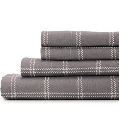 Cuddl Duds Microfiber Sheet Set, Gray And Ivory Plaid, FULL SET