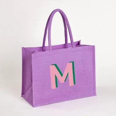 Kirkland's Monogram Jute Tote Bag Purple