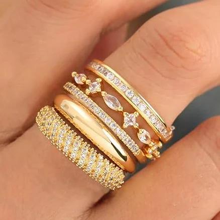 14K Gold Plated Cubic Zirconia Stackable Thumb Ring Set