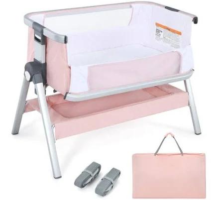 Baby Bassinet Bedside Sleeper with Storage Basket and Wheel