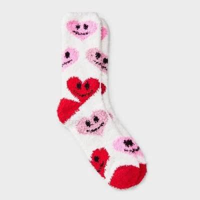 Women's Smiley Hearts Valentine's Day Cozy Crew Socks