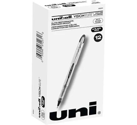 uni-ball Vision Elite Rollerball Pens, Bold Point, Black Ink, Dozen (61231)