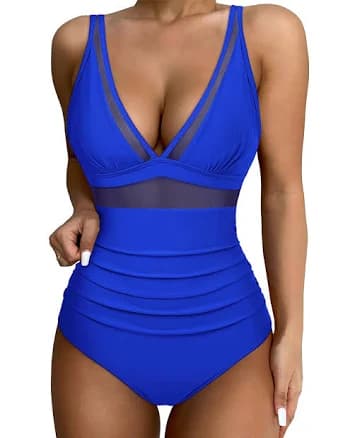 SUUKSESS Women's Push Up High Waisted Mesh Tummy Control Swimsuit