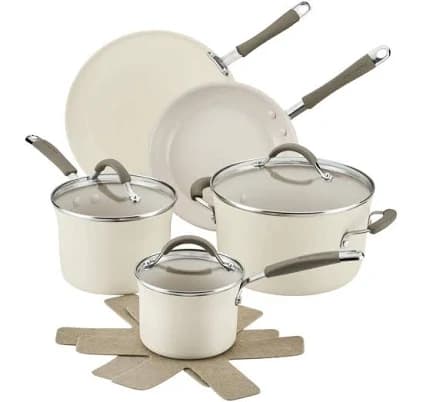 Rachael Ray Cucina 10-Piece Ceramic Aluminum Nonstick Cookware Set with Lids