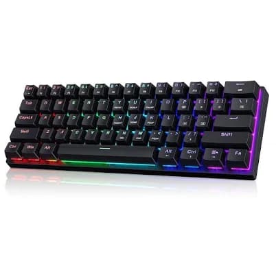 CACKBIRD Portable 60% Mechanical Gaming Keyboard Wired Keyboard with Blue Switches,LED Customization Backlit,61 Keys Ultra-Compact Mini Office