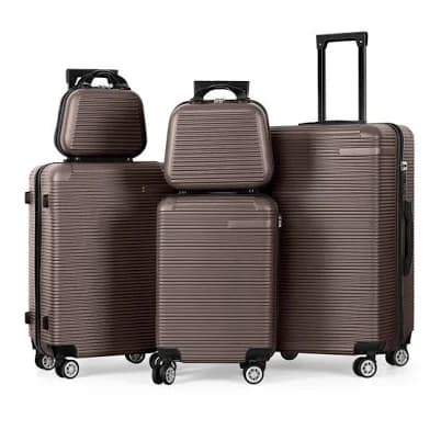 Luggage 5-Piece Sets Horizontal Stripe Luggage Set with Spinner Wheels Durable Lightweight Travel Set