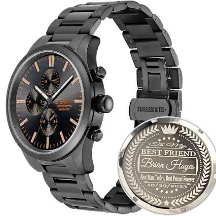 Eternity Chronometric Navigator Men's Engraved Stainless Quartz Watch