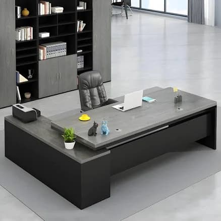LITFAD Modern L-Shape Office Desk with Wood Base Executive Desks Boss Table Computer Desk Home Office Furniture with Drawers and Storage Shelves -