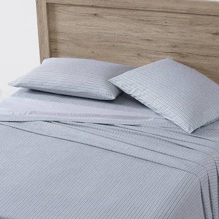 Eddie Bauer Ticking Stripe Navy Cotton Percale Sheet Set