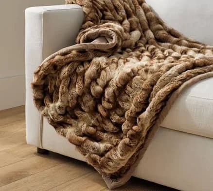 Pottery Barn Faux Fur Ruched Throw 50 x 60