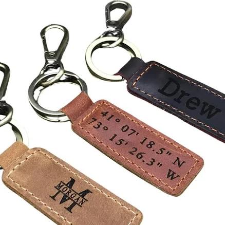 PERSONALIZED Leather KEYCHAIN, Coordinates Key Chain, 3rd Anniversary, Gift for Birthday, Keyfob, Best Gift Brown