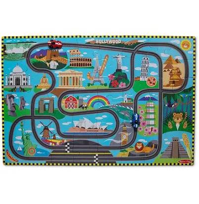 Melissa & Doug Race Around the World Track Floor Puzzle & Play Set