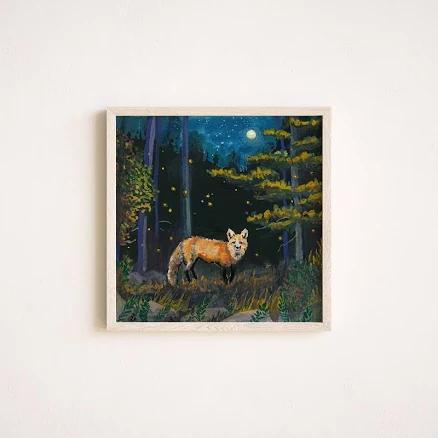 Fox in the Forest Print, "Friendly Visitor", Forest Art, Square Wall Art, Nursery Art Print, 5x5, 8x8, 10x10, 12x12