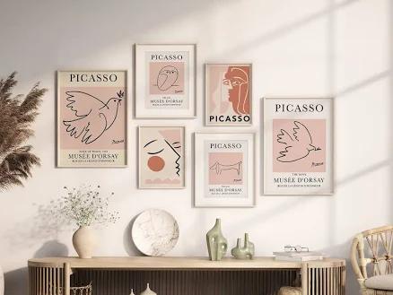 Gallery Wall Set, Gallery Wall Set of 6, picasso print, picasso wall art, picasso poster, digital prints, framed canvas wall art picasso.