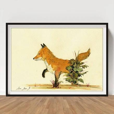 Cute fox in the forest Print by Juan Bosco