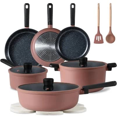 CAROTE Non Stick Pots and Pans Set, Cookware Sets Nonstick16 Piece, Kitchen Cooking Set with Stay-Cool Handles,with Silicone Tools and Pot Protectors