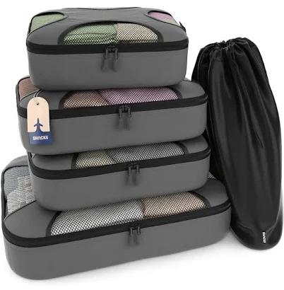 Shacke Pak - 4 Set Packing Cubes - Travel Organizers with Laundry Bag Dark Grey