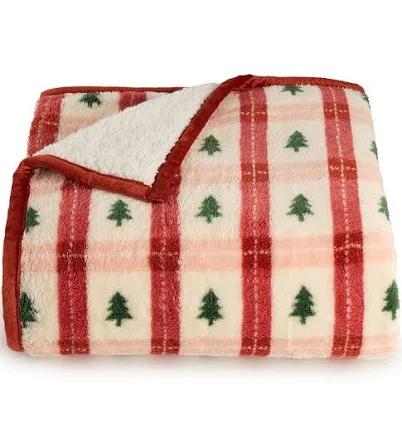 Cuddl Duds Cozy Sherpa Throw Blanket, Tree Plaid