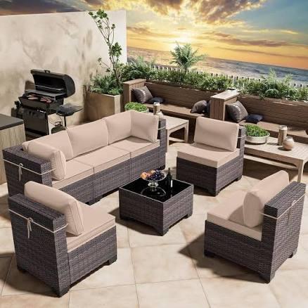 7-Piece Outdoor Wicker Sectional Set with Cushion