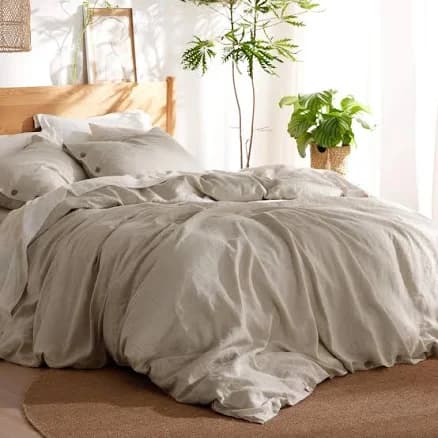 Bedsure Linen Duvet Cover Queen Size - Linen Cotton Blend Bedding Set, Soft & Cozy, 3 Pieces, 1 Duvet Cover 90x90 Inches and 2 Pillowcases, Natural
