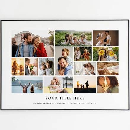 Custom Design Photo Collage Print with Frame | Up to 20 Picture Collage Fine Art Print Personalized with any Text | Framed Frames