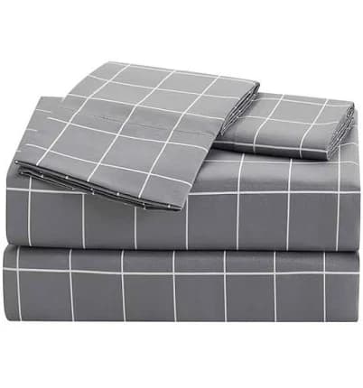 At Home 4-Piece Grid Print Cooling Sheet Set