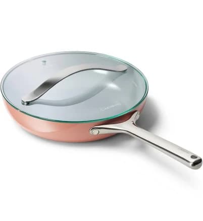 Caraway Nonstick Ceramic Frying Pan With Glass Lid (2.7 qt, 10.5") - Non Toxic, PTFE & PFOA Free - Oven Safe & Compatible with All Stovetops (Gas,