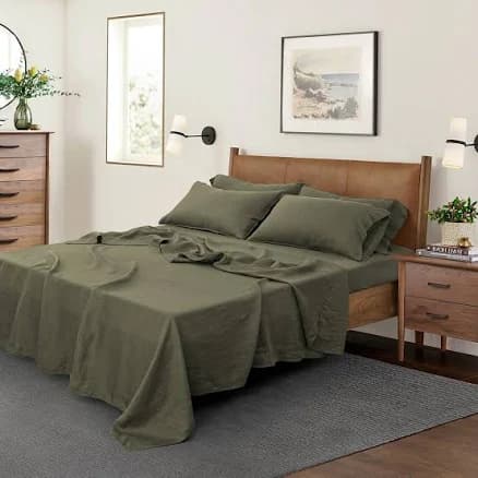 Victory Symbol Burnt Olive 100% Organic Linen Sheets Set