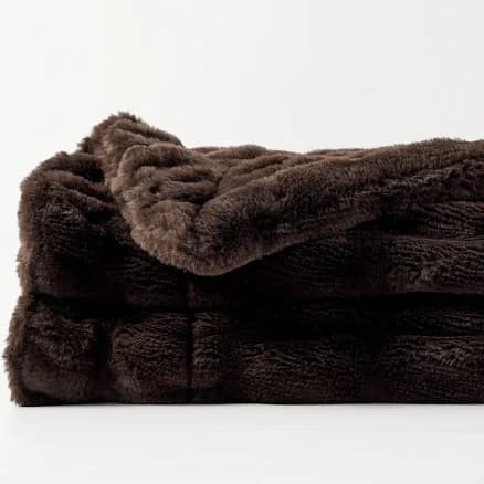 Faux Reversible Rabbit Fur Blanket 50"x60" / Dark Brown