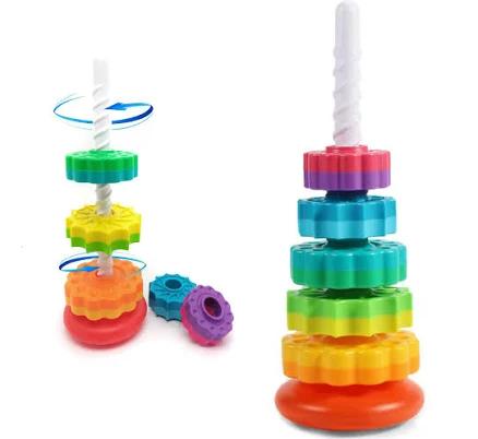 Kunmingnige Educational Spinning Stacking Toys Rainbow Stacking Rings Baby Toy