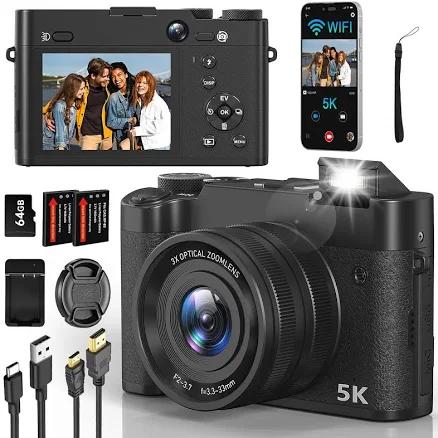 5K Digital Camera, WiFi Cameras for Photography & Video, Autofocus Vlogging Camera for YouTube, 10X Optical Digital Zoom 64MP Travel Digital Camera