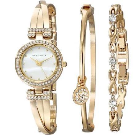 Anne Klein Women's Quartz Crystal Bangle Bracelet Set