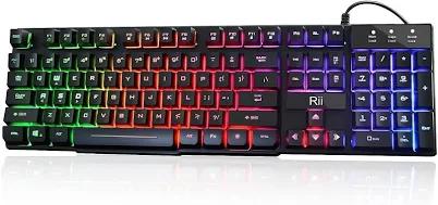 Rii RK100+ Gaming Keyboard,USB Wired Multiple Rainbow LED Backlit Large Size Mechanical Feeling Multimedia Office Keyboard