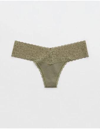 Aerie Women's Superchill Vintage Lace Cotton Thong Underwear