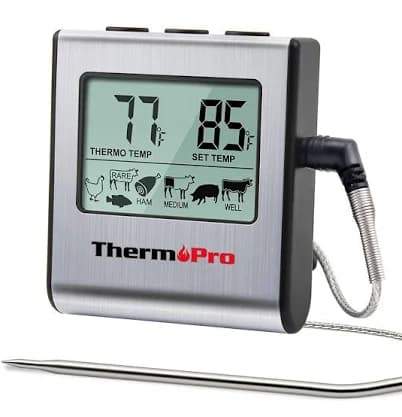 ThermoPro TP16 Large LCD Digital Cooking Food Meat Thermometer for Smoker Oven Kitchen BBQ Grill Thermometer Clock Timer with Stainless Steel