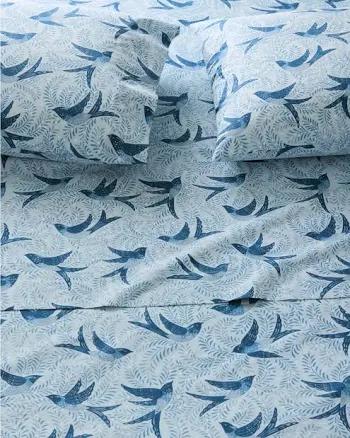 Sparrow Hemstitched Pima Cotton Percale Sheet Set, Pillowcases - Standard - pair - Cloud Blue