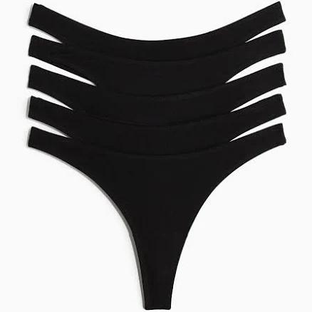 Ladies - Black 5-pack Cotton Thong Briefs - Size: XL - H&M