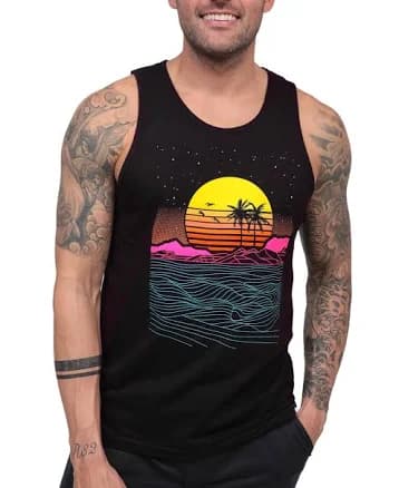 Into The Am Meta Beach Tank - Sleeveless Graphic Tank Top Shirt - Black / 2XL