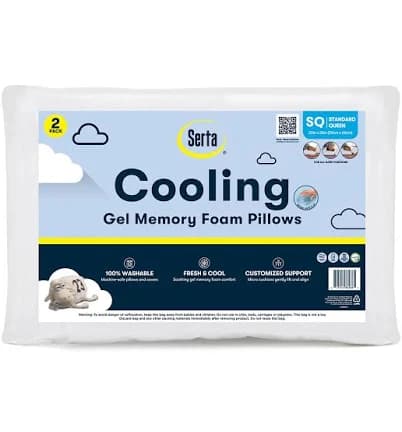 Serta Cooling Gel Memory Foam Cushion Support Bed Standard Queen Pillows (2-Pack)