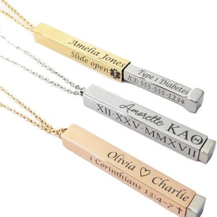 Personalized Engraved Love Message Slide Bar Necklace