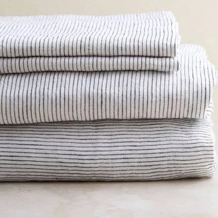 French Linen Pinstripe Fitted Sheet Set