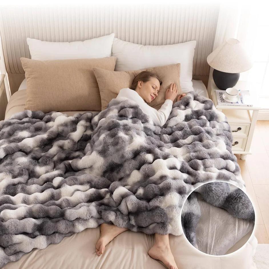 transparent.0 Faux Fur Blanket Soft Plush Thick Bubble Blanket