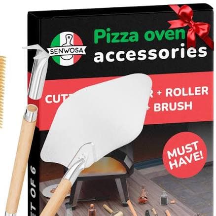 Premium Pizza Oven Accessories Kit - 6-Piece Set for Home Pizza Making: Includes Pizza Peel, Oven Brush, Bubble Popper Turner, Rocker Cutter, Dough